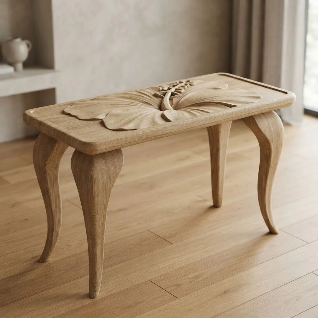 Wooden Hibiscus Floral Console Table