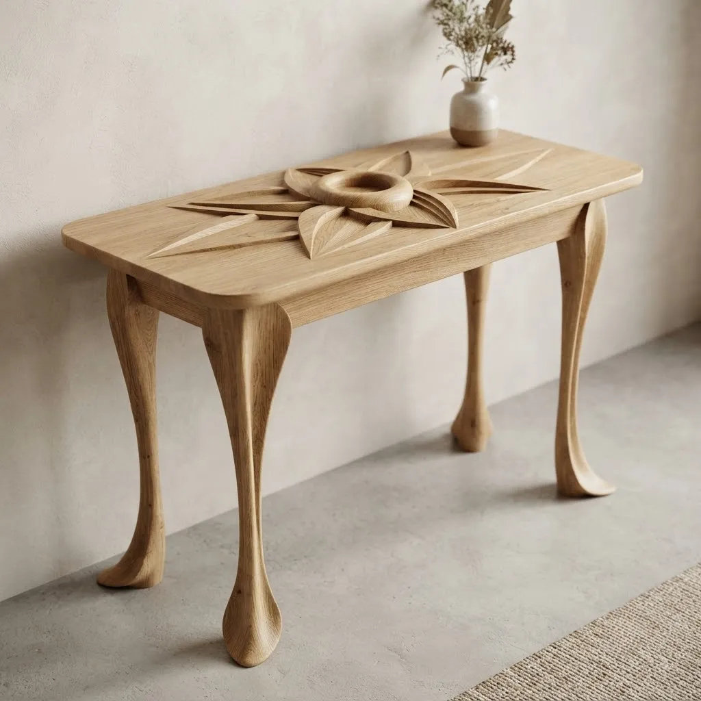 Wooden Daffodil Floral Console Table