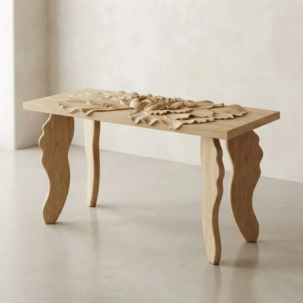 Wooden Carnation Floral Console Table