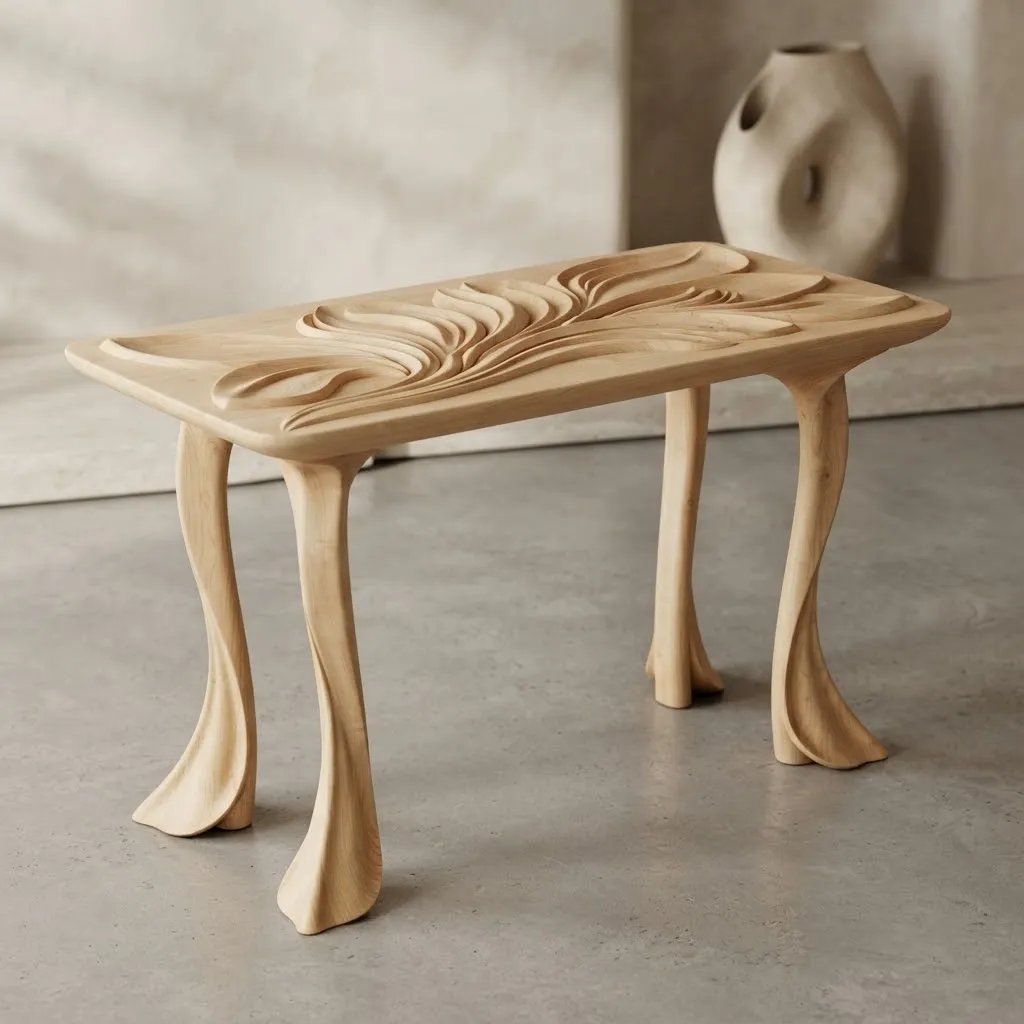 Wooden Freesia Floral Console Table